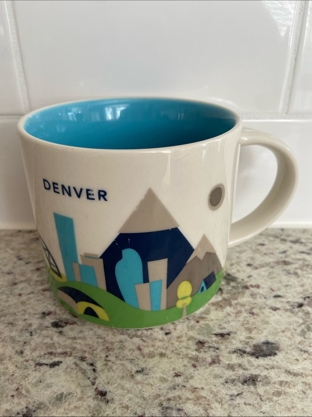 Starbucks You are Here Denver Skyline Artwork White Mug with Turquoise Interior